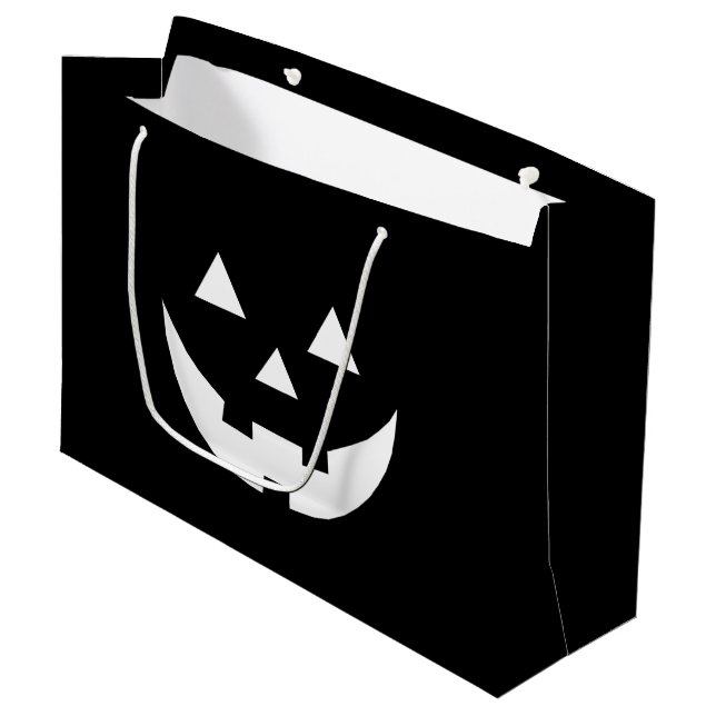 Halloween black white Jack o lantern scary treat  Large Gift Bag (Front Angled)