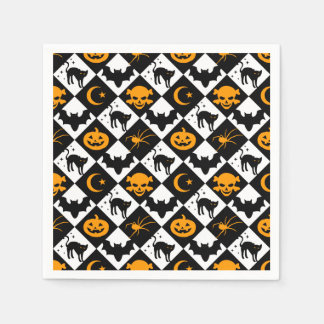 Halloween Black White Orange Harlequin Pattern Napkin