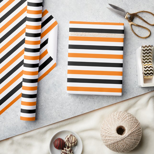 Halloween Black White Orange Stripes Pattern Gift Wrapping Paper (Halloween Black White Orange Stripes Pattern Gift Wrapping Paper)