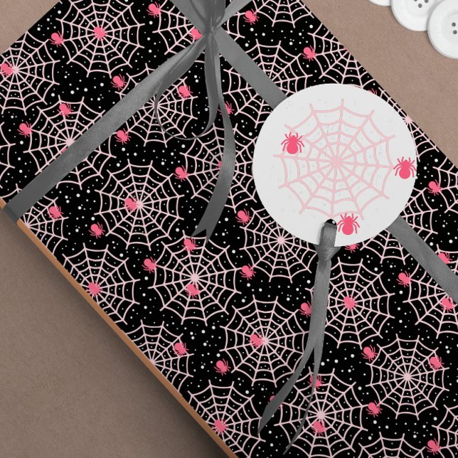 Halloween Black White & Pink Spooky Spider Web Wrapping Paper (Creator Uploaded)