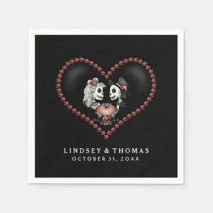Halloween Black & White Skeletons & Heart Wedding Napkin