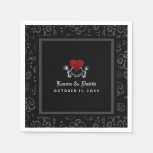 Halloween Black & White Skeletons & Heart Wedding Napkin