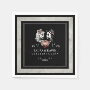 Halloween Black & White Skeletons & Heart Wedding Napkin