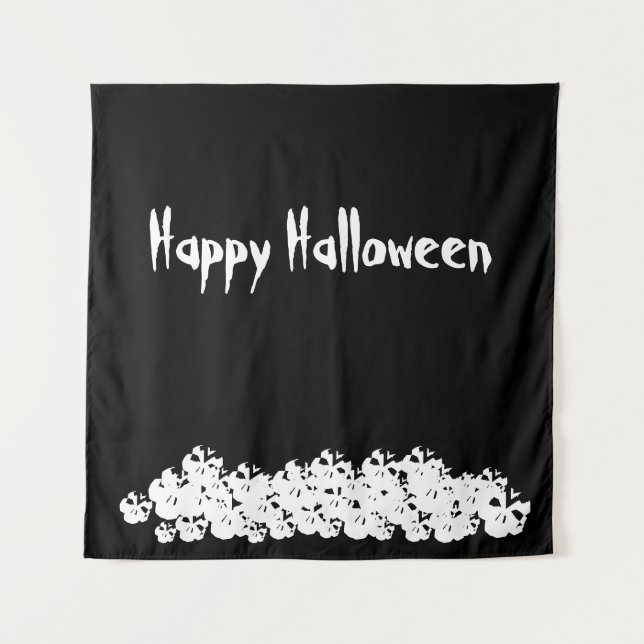 Halloween black white skulls pile custom text tapestry (Front)