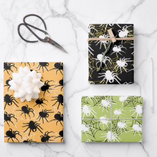 Halloween Black White Spider & Spider Web Pattern Wrapping Paper Sheet