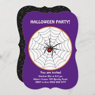 Halloween Black Widow Spider Invitation on Purple