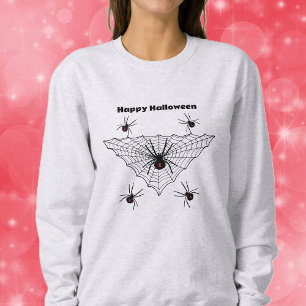 Halloween Black Widow Spiders in Web Red Hourglass Sweatshirt