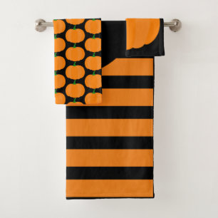 Halloween Black wiht Pumpkins Bath Towel Set