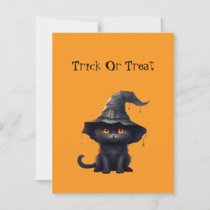 Halloween Black Witchy Kitten Cat Witch Postcard