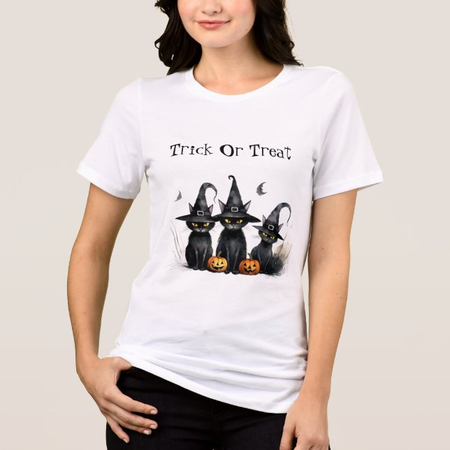 Halloween Black Witchy Kittens Cat Witch Tri-Blend Shirt (Front)