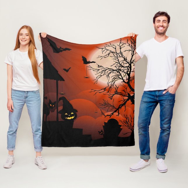 Halloween Bloody Moonlight Nightmare Fleece Blanket (In Situ)