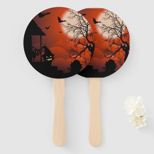 Halloween Bloody Moonlight Nightmare Hand Fan (Front and Back)