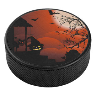 Halloween Bloody Moonlight Nightmare Hockey Puck