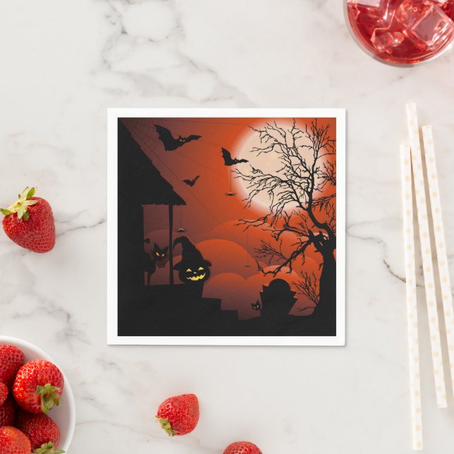 Halloween Bloody Moonlight Nightmare Napkin (Insitu)