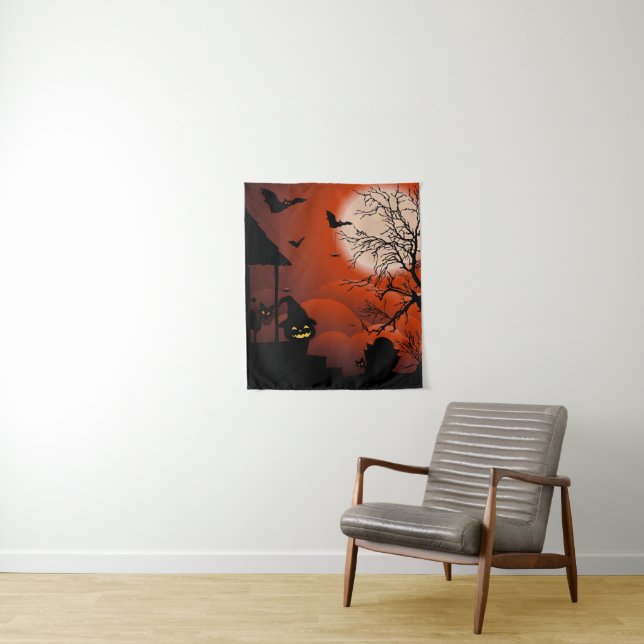 Halloween Bloody Moonlight Nightmare Tapestry (In Situ)