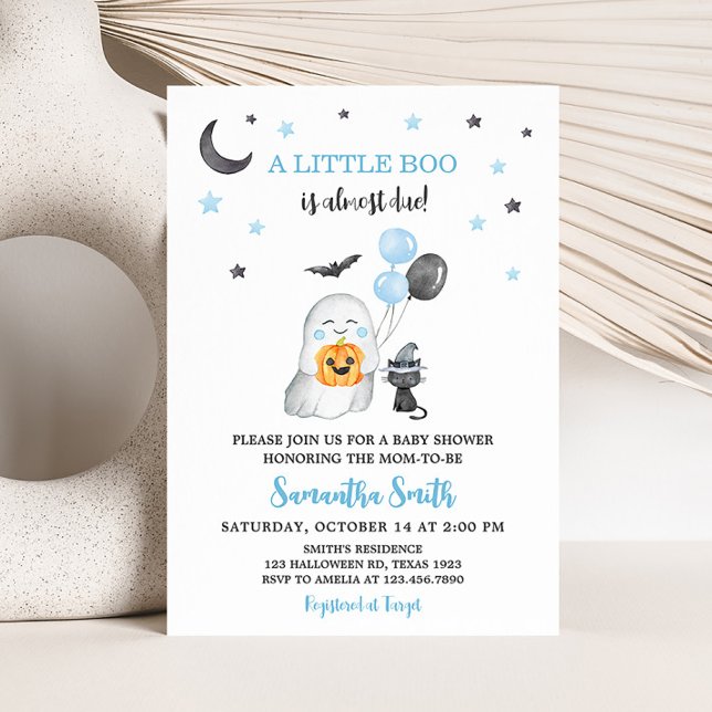 Halloween Blue A Little Boo Baby Shower  Invitation (Boy Ghost Baby Shower Invitation)