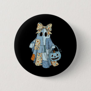 Halloween Blue Denim Boo Ghost Floral Coquette Fal 6 Cm Round Badge