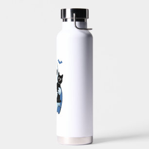 Halloween Blue Denim Ghost and Cat Water Bottle
