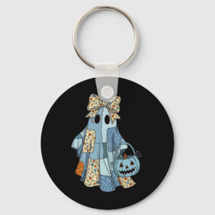 Halloween Blue Denim Ghost Trendy Denim Patchwork Key Ring