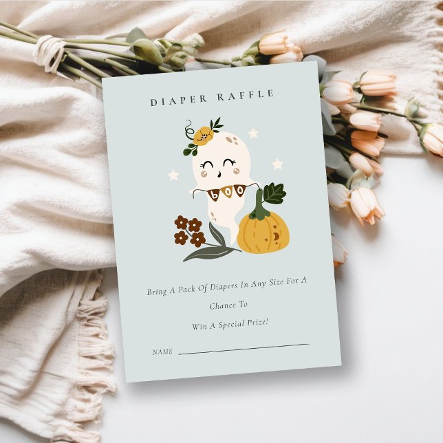 Halloween Blue Ghost Boo Diaper Raffle Baby Shower Enclosure Card (Creator Uploaded)