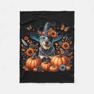 Halloween Blue Heeler Dog Pumpkin Autumn Season Fl Fleece Blanket