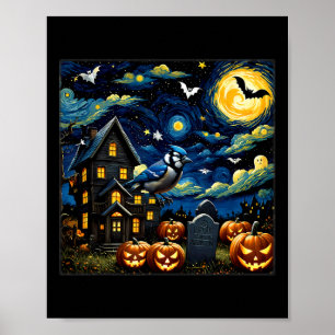 Halloween Blue Jay Starry Night Poster