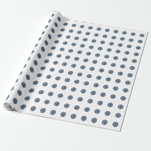 Halloween Blue Polka Dot Eyes Wrapping Paper (Unrolled)