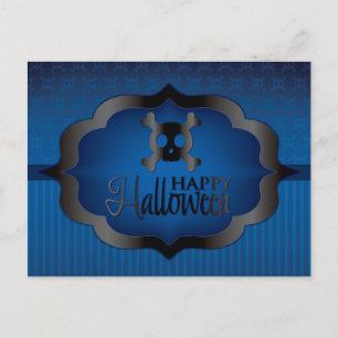 Halloween blue skull postcard