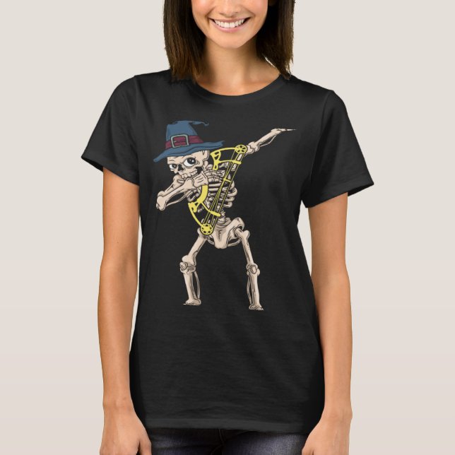 Halloween Blue Witch Hat Skeleton Archery Dabbing T-Shirt (Front)