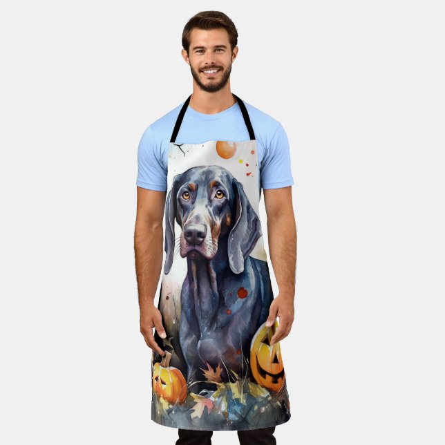 Halloween Bluetick Coonhound With Pumpkins Scary   Apron (Worn)
