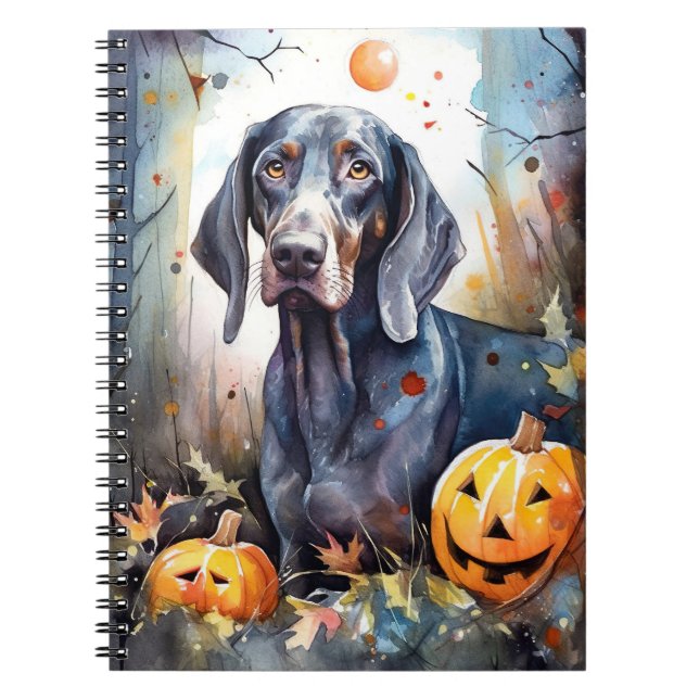 Halloween Bluetick Coonhound With Pumpkins Scary Notebook (Front)