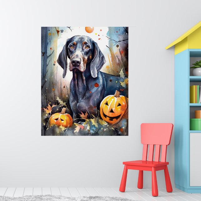Halloween Bluetick Coonhound With Pumpkins Scary Poster (Nursery 1)