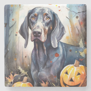 Halloween Bluetick Coonhound With Pumpkins Scary Stone Coaster