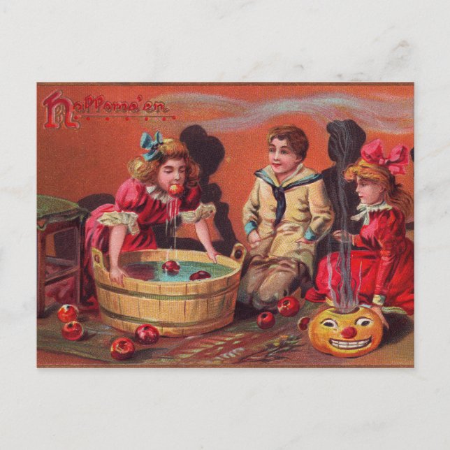 Halloween Bobbing For Apples Postcard (Front)