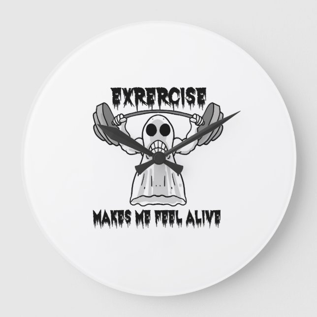 Halloween Bodybuilder Gym Fitness - Ghost Workout  Large Clock (Front)