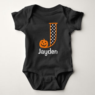 Halloween Bodysuit w Pumpkin Monogram Initial J
