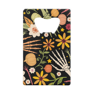 Halloween bones, floral seamless pattern.