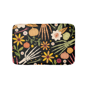 Halloween bones, floral seamless pattern. bath mat