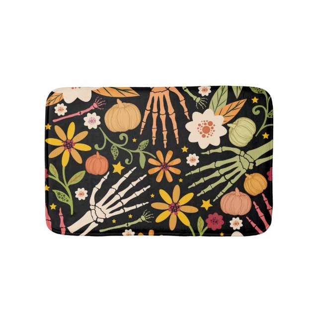 Halloween bones, floral seamless pattern. bath mat (Front)