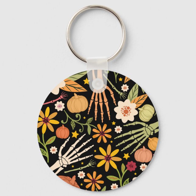 Halloween bones, floral seamless pattern. key ring (Front)