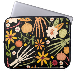 Halloween bones, floral seamless pattern. laptop sleeve