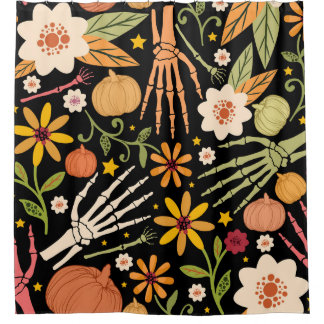 Halloween bones, floral seamless pattern. shower curtain