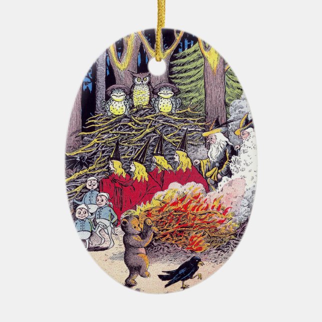 Halloween Bonfire with Bear and Brownies Ceramic Tree Decoration (Front)