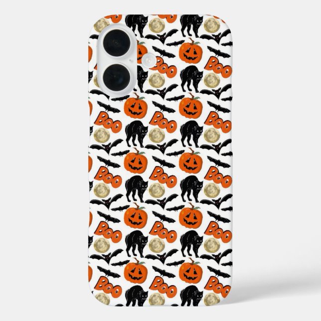 Halloween Boo Bats Cat Pumpkin And Moon Drawing Case-Mate iPhone Case (Back)