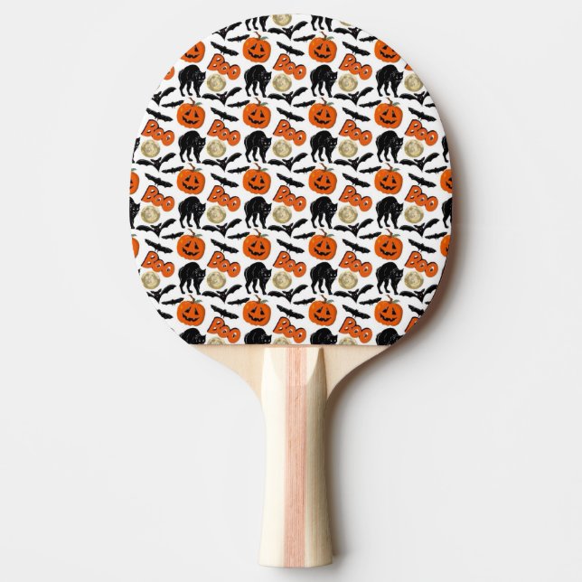 Halloween Boo Bats Cat Pumpkin And Moon Drawing Ping Pong Paddle (Front)