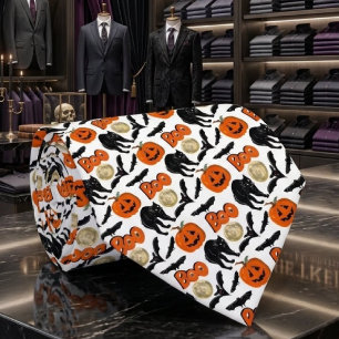 Halloween Boo Bats Cat Pumpkin And Moon Drawing Tie
