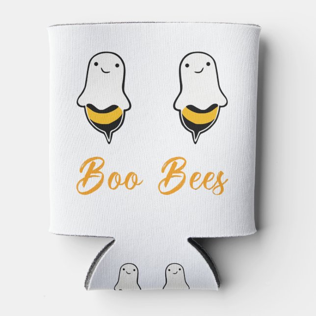 Halloween Boo Bees Ghost Can Cooler (Front)