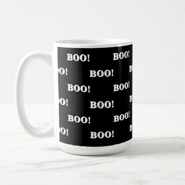 Halloween Boo Black White Coffee Mug (Left)