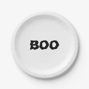 Halloween Boo black & white spooky  Paper Plate
