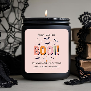 Halloween "BOO!" Candle Cute Pastel Bats Square Sticker